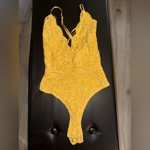 Bright Yellow Lace One-Piece Bodysuit